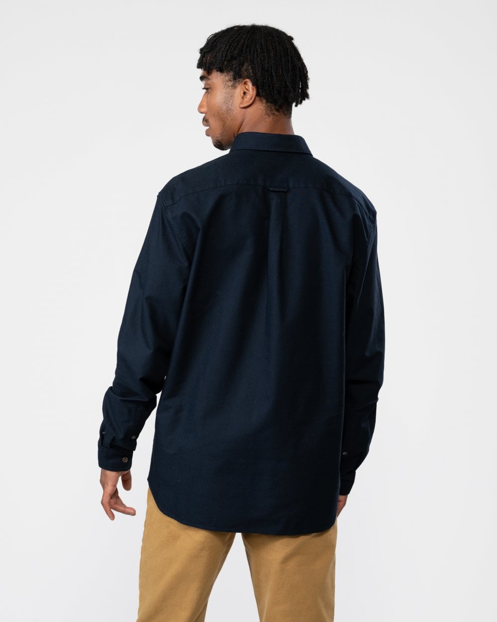 Mens Casual Long Sleeve Woven Shirt - Navy F2W