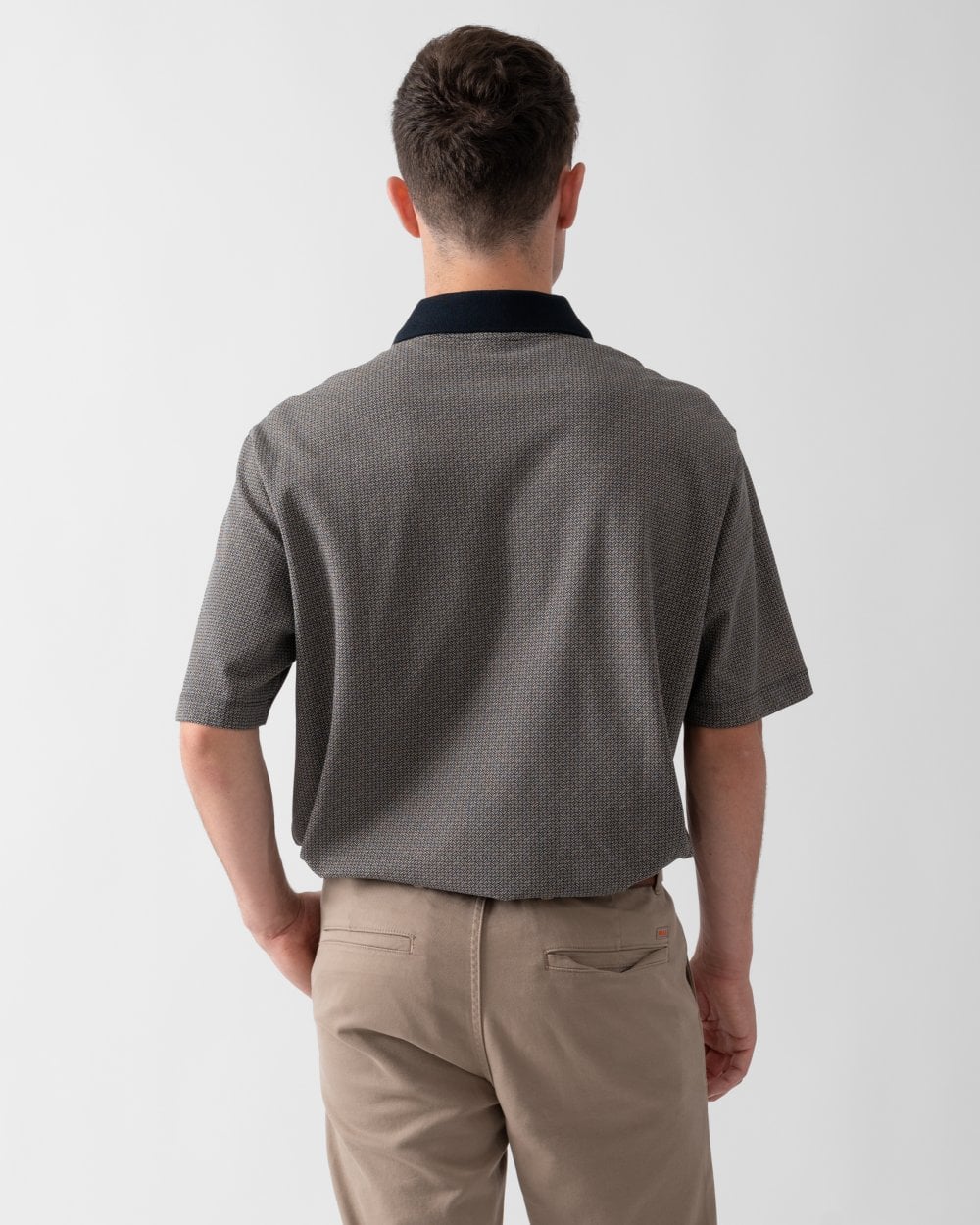 Mens AOP Logo Pattern Polo Shirt - Navy Diagonal Grid 45AV