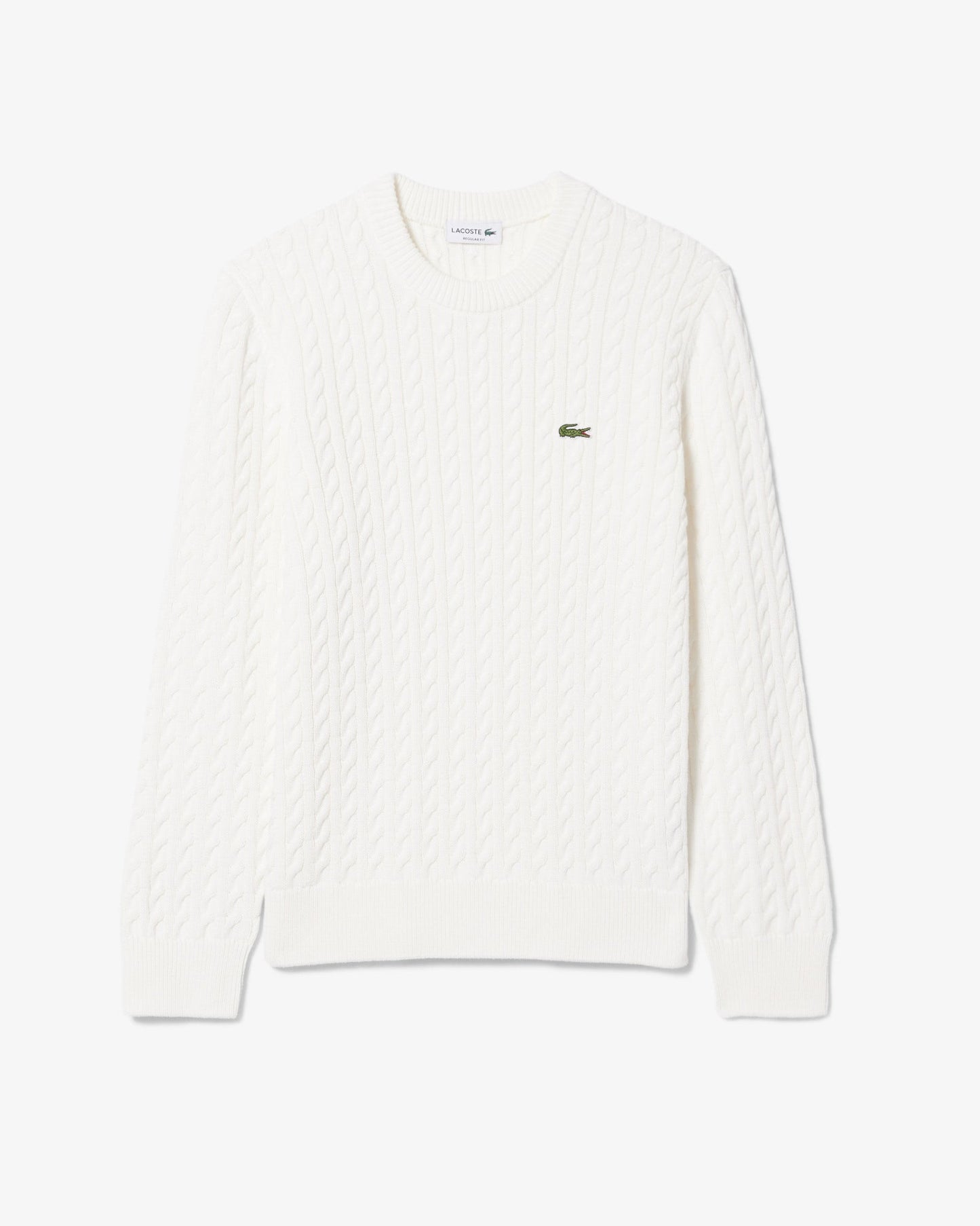 Cable Knit Mens Cotton Jumper - Flour/Green