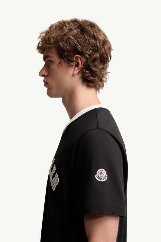 Embroidered Logo Cotton Piquet V-Neck T-Shirt