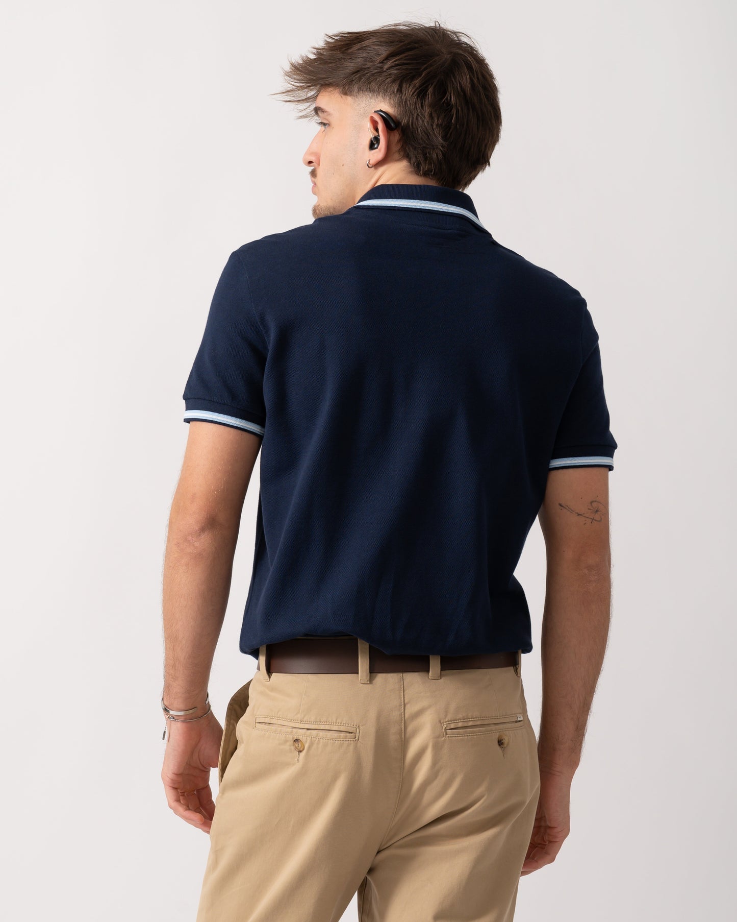 Contrast Collar Pique Mens Regular Fit Polo Shirt - Navy Blue