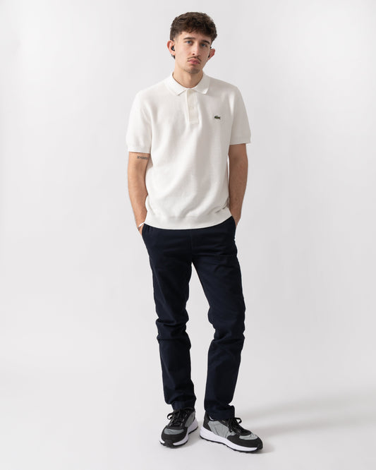 Moss Stitch Cotton Polo Collar Mens Sweater - Flour 70V