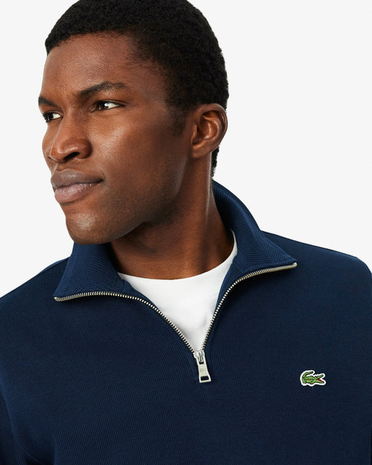 Mens Zippered Stand-Up Collar Cotton Sweatshirt - Navy Blue 166