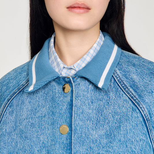 Rib-trimmed denim jacket