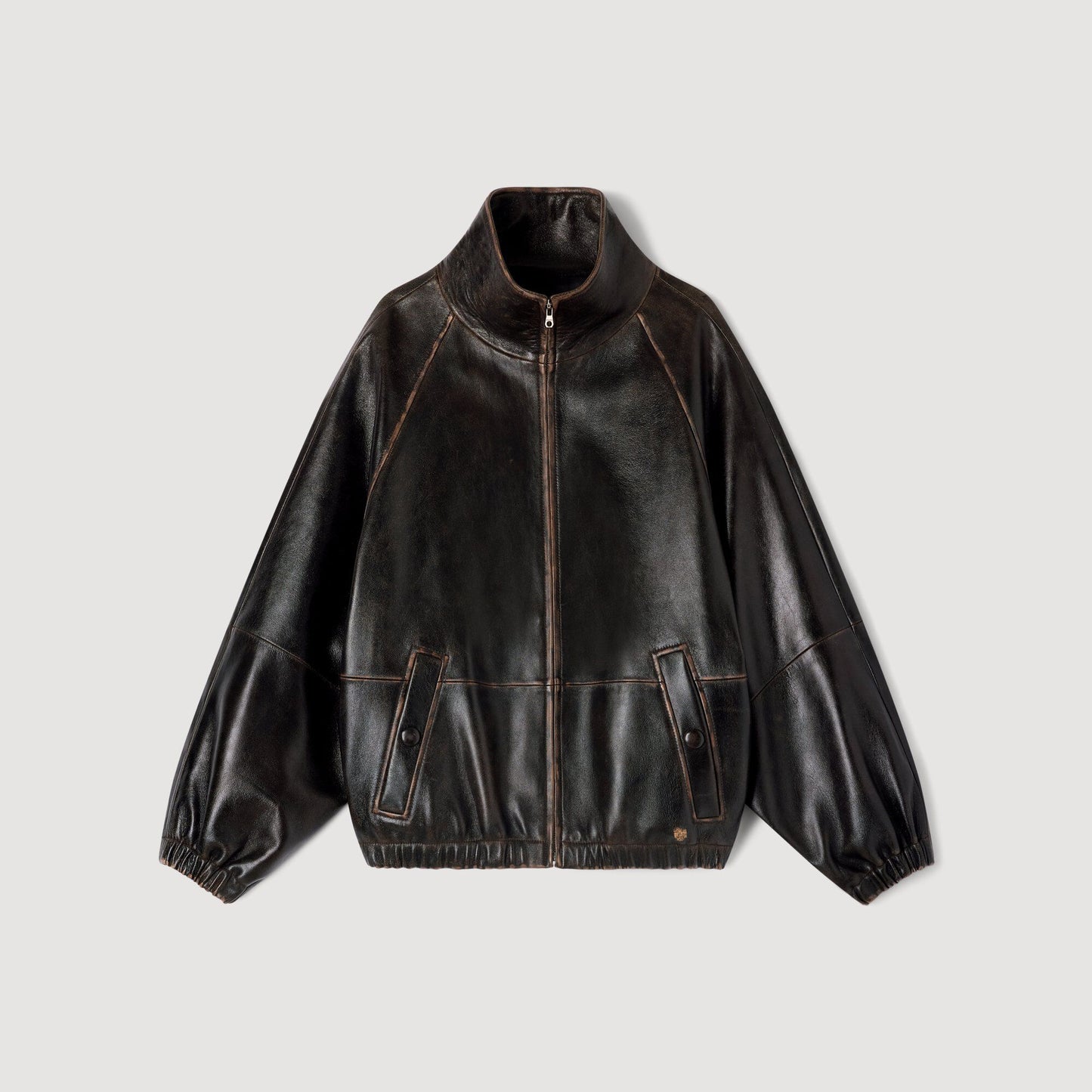 Distressed leather jacket