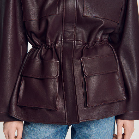 Oversized leather collar jacket