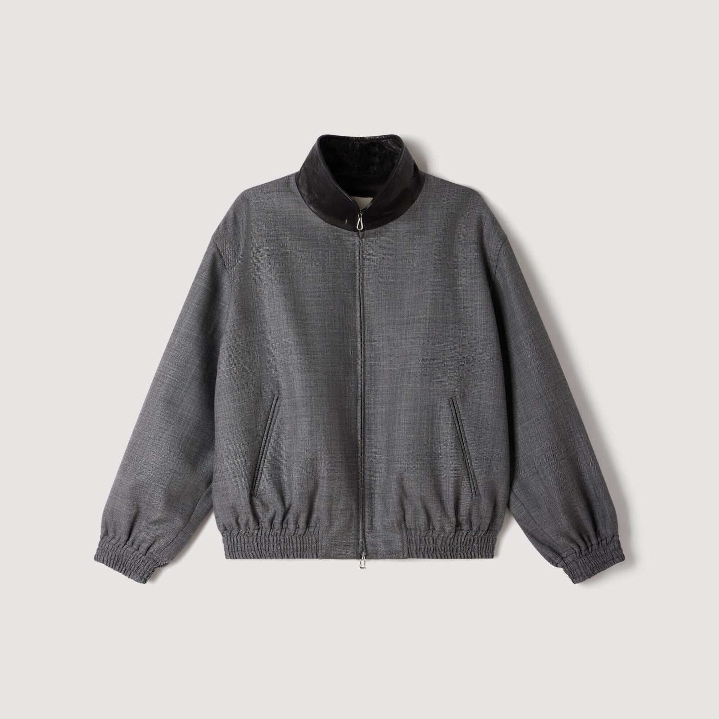 Oversized leather-collar jacket