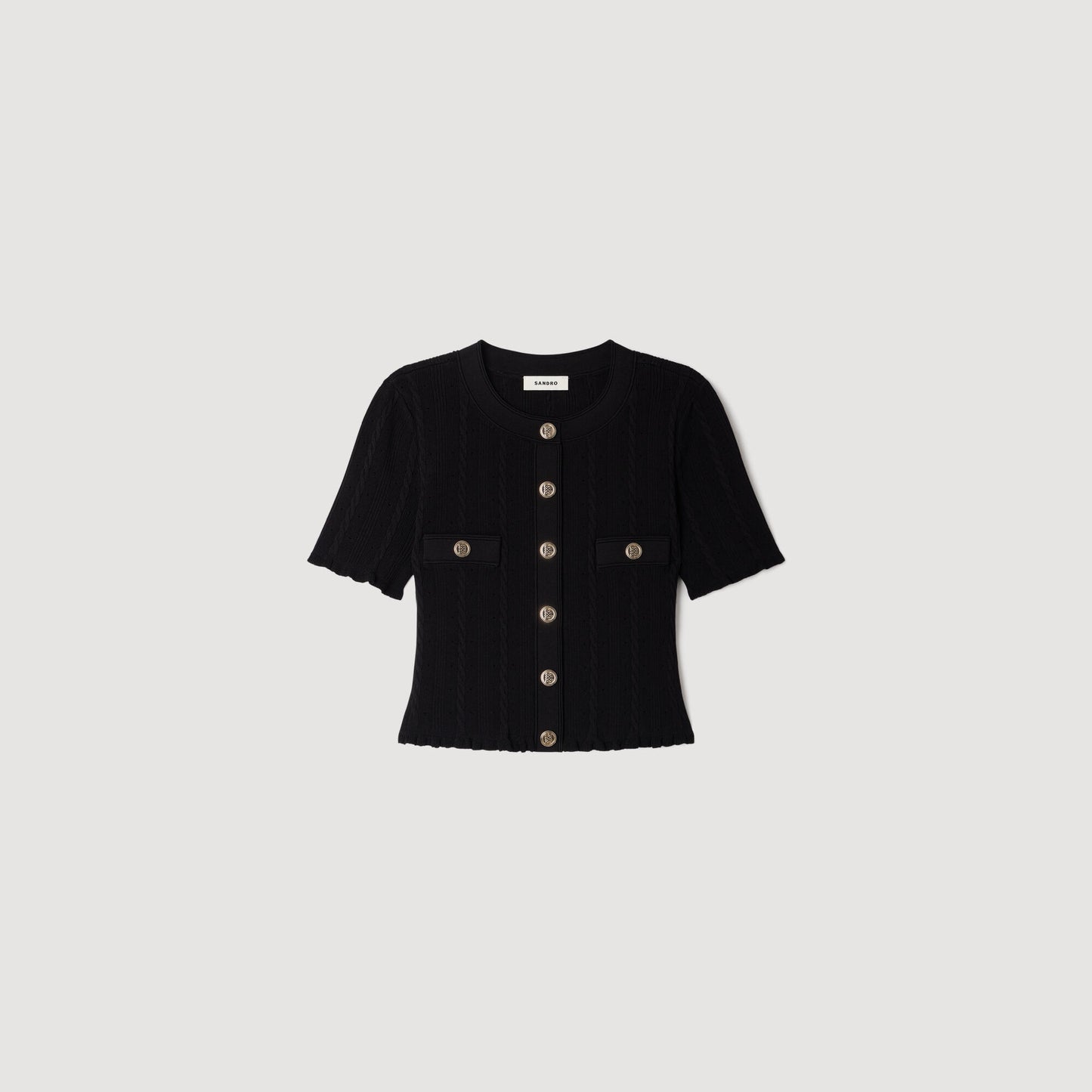 Cropped pointelle knit cardigan
