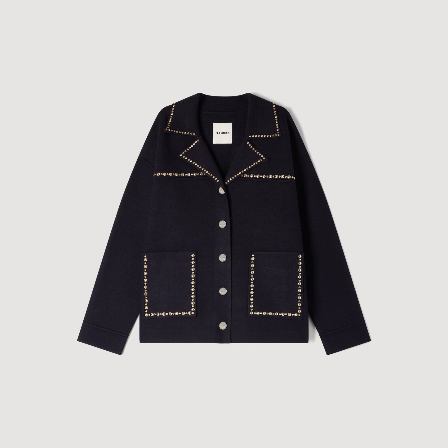 Studded blazer collar cardigan