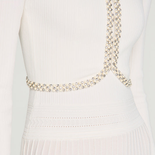 Cropped pearl and strass cardigan