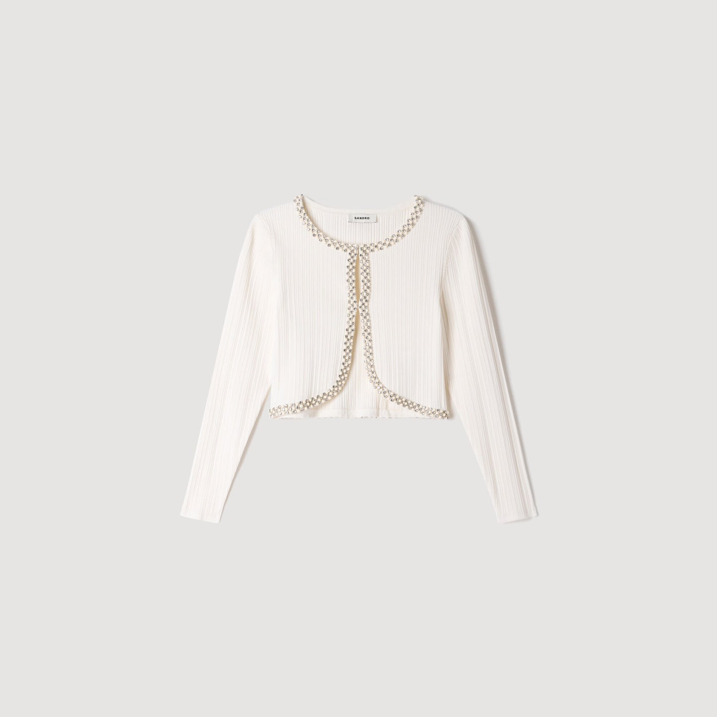 Cropped pearl and strass cardigan