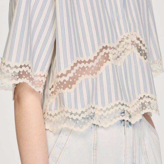 Cropped striped cotton shirt