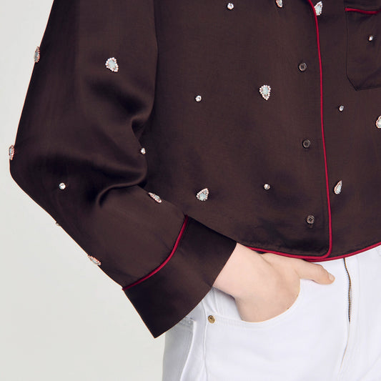 Shirt with beads and rhinestones