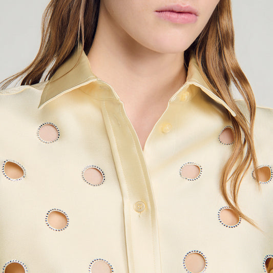 Openwork rhinestone shirt