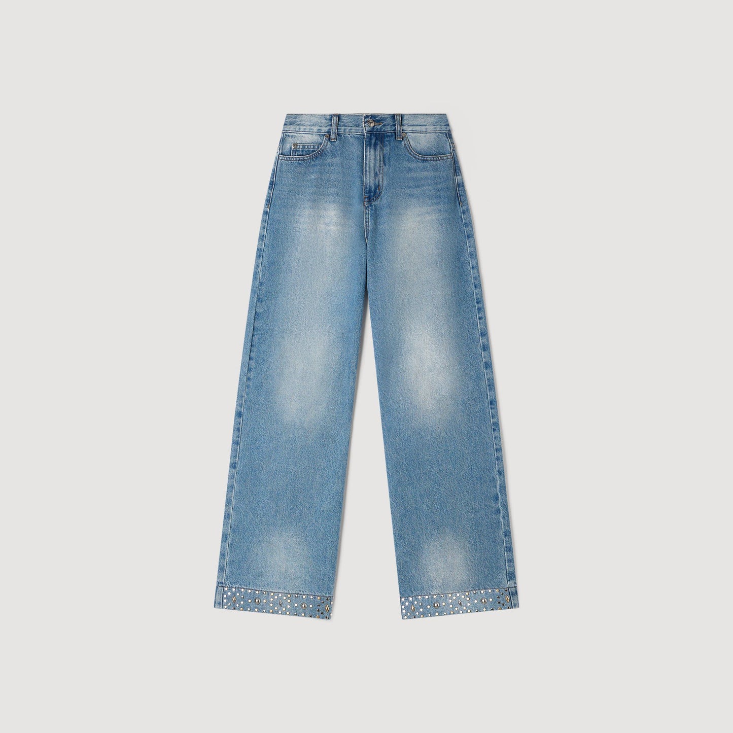 Straight rhinestone cotton jeans