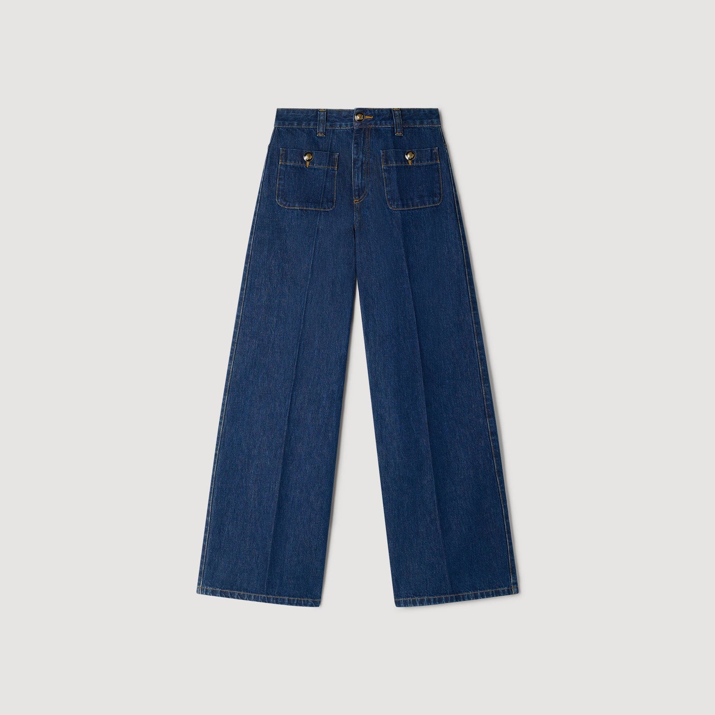 Raw straight patch pocket jeans