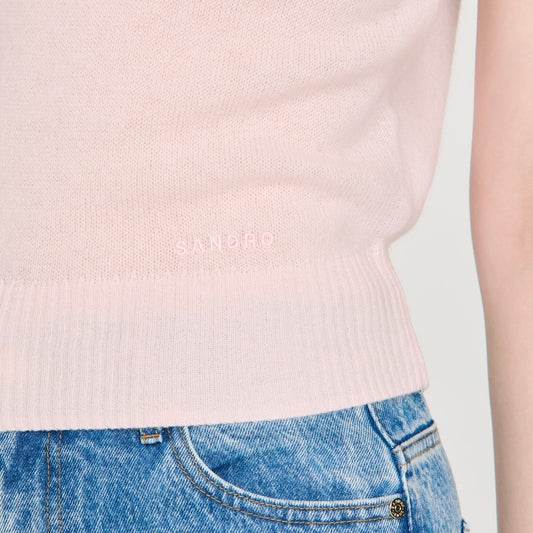 Embroidered short wool cashmere top