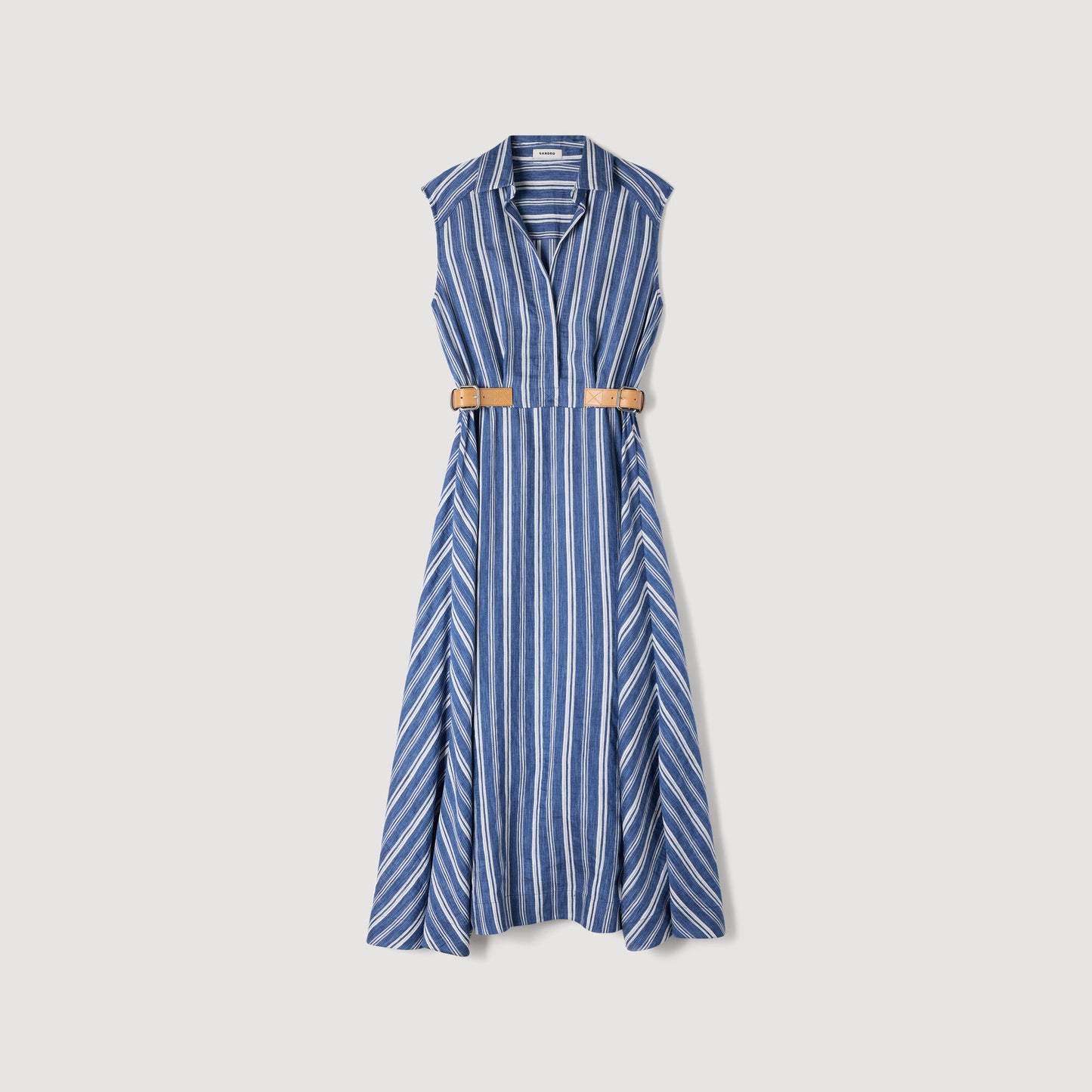 Striped maxi dress with leather tab