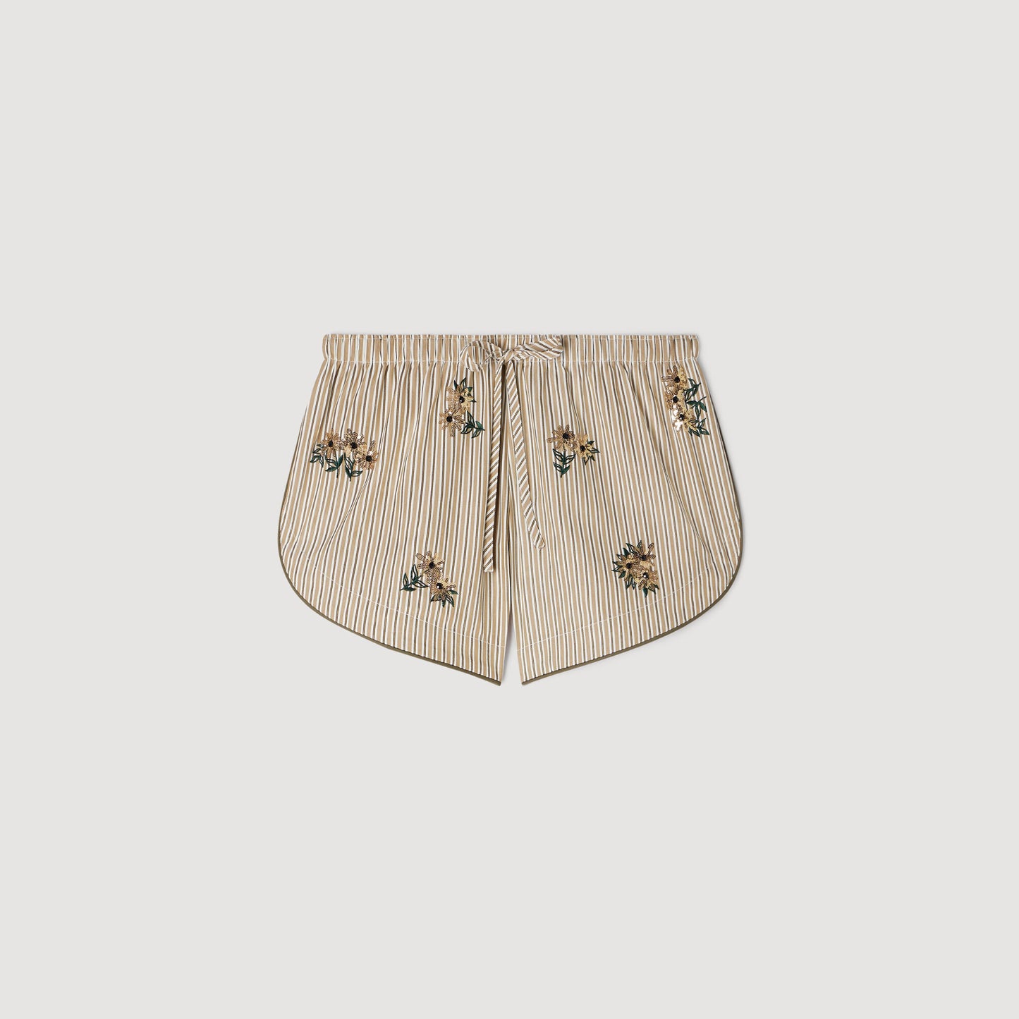 Floral embroidered striped shorts