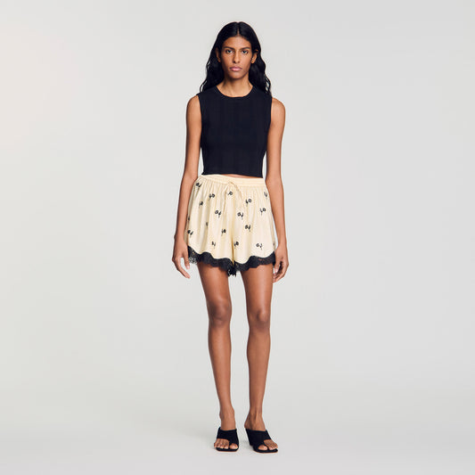Floral embroidered shorts