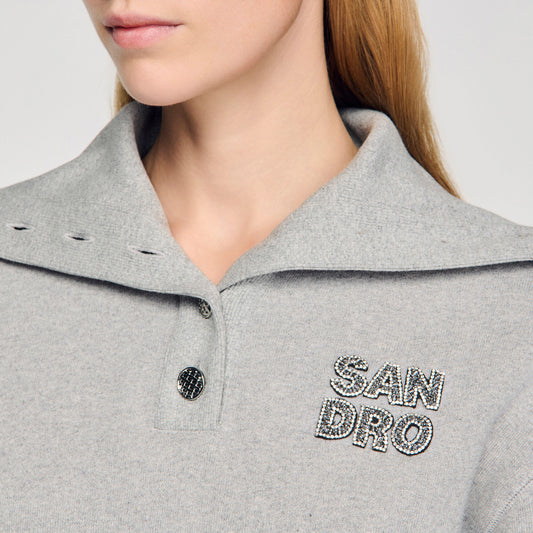 Embroidered split neck sweatshirt