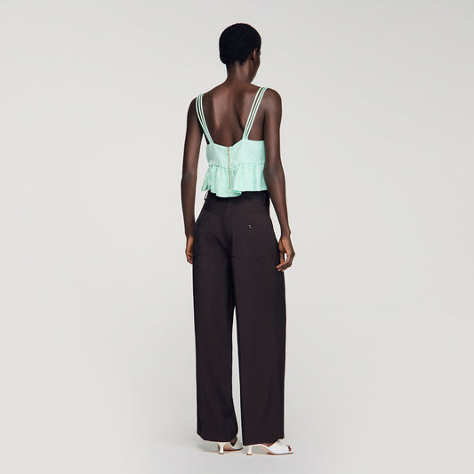 Floral jacquard ruffled crop top