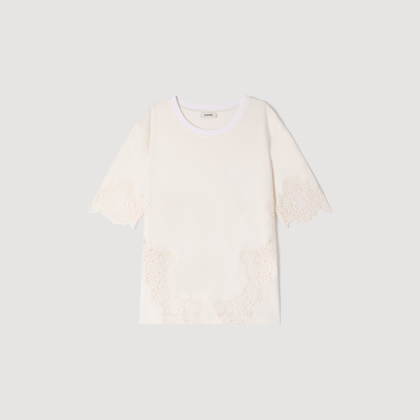 Cotton T-shirt with lace detail