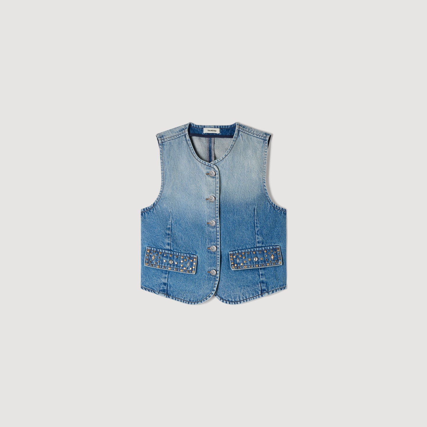 Cropped studded denim jacket