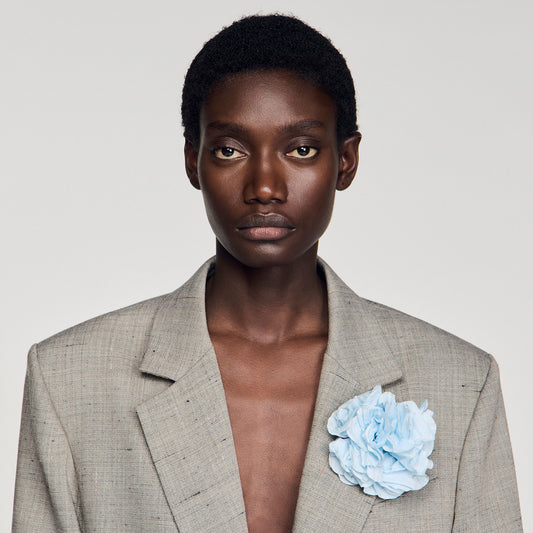 Check wool jacket with brooch