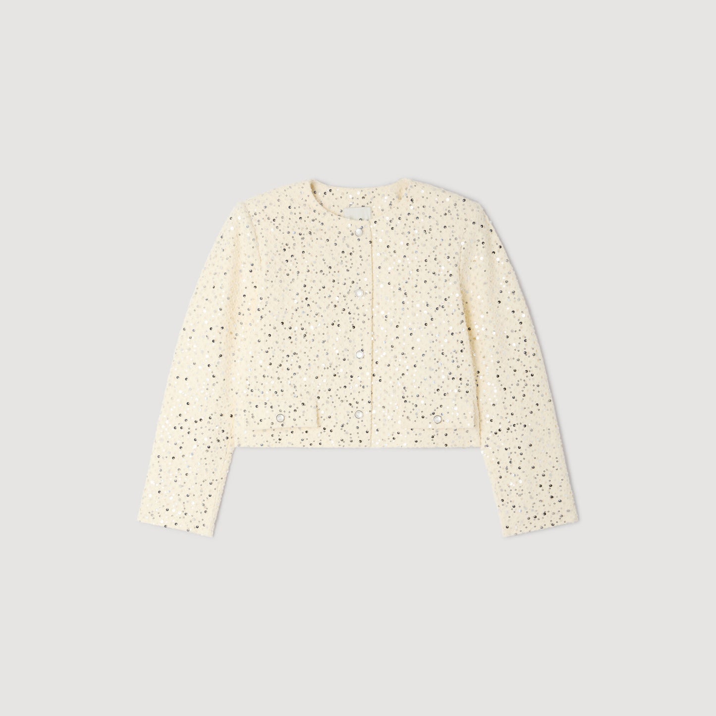 Cropped sequinned cotton jacket