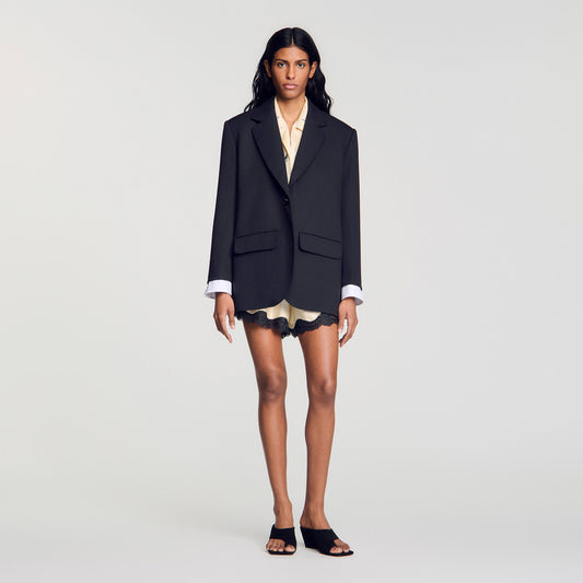 Mixed-material satin jacket