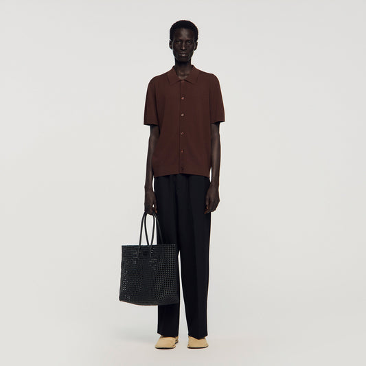 Woven tote bag with patch