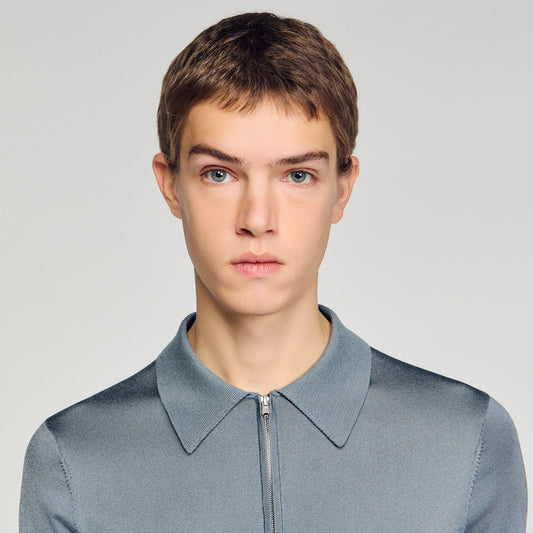 Knitted polo shirt with zip collar