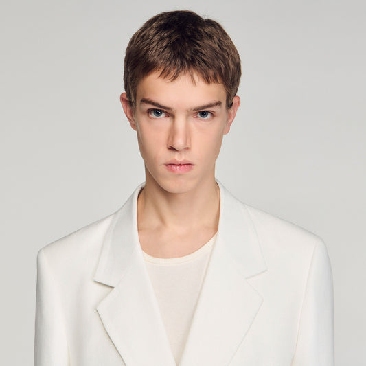 Double-breasted linen suit jacket