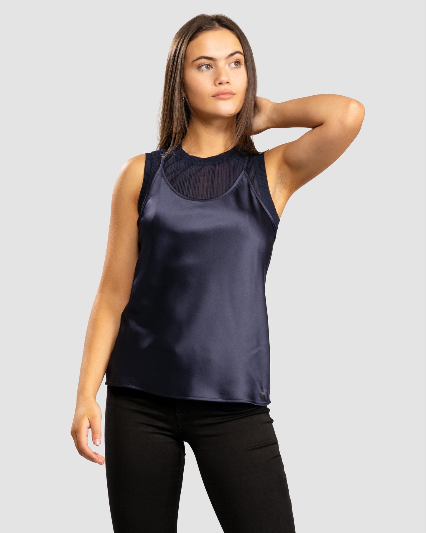 Womens Layered Satin Blouse - Blueberry Jelly