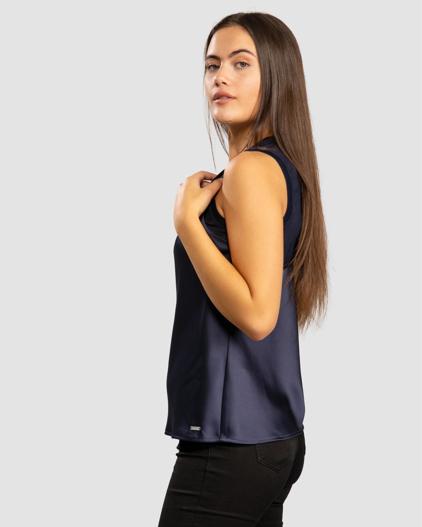 Womens Layered Satin Blouse - Blueberry Jelly