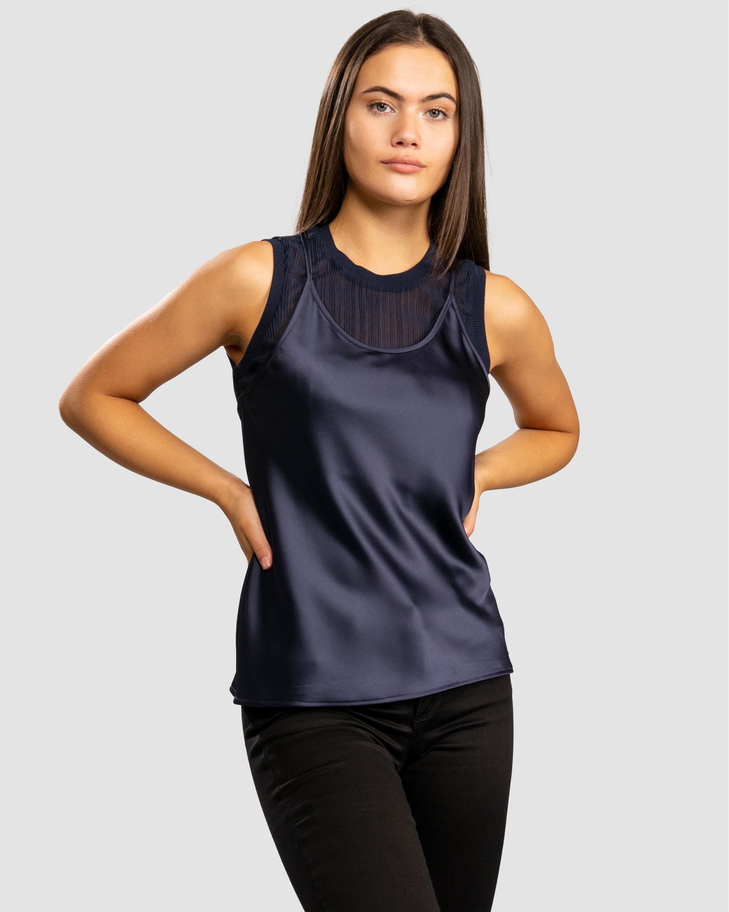Womens Layered Satin Blouse - Blueberry Jelly