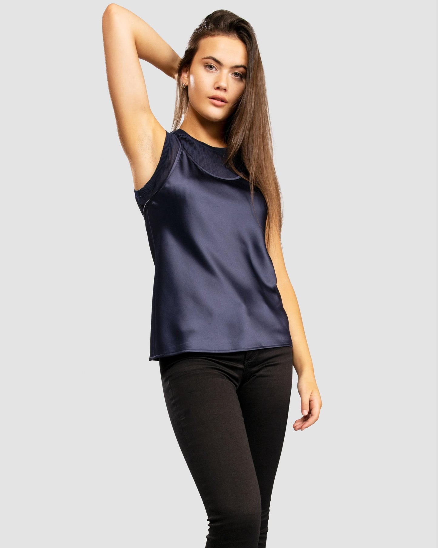 Womens Layered Satin Blouse - Blueberry Jelly