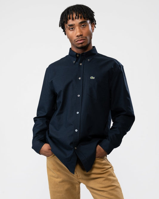 Mens Casual Long Sleeve Woven Shirt - Navy F2W