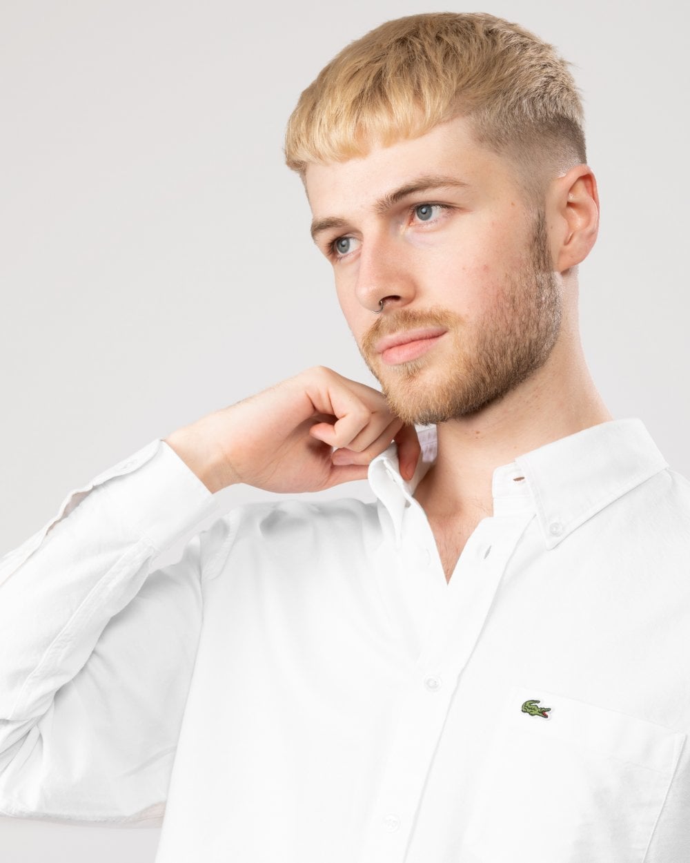 Mens Casual Long Sleeve Woven Shirt - White 001