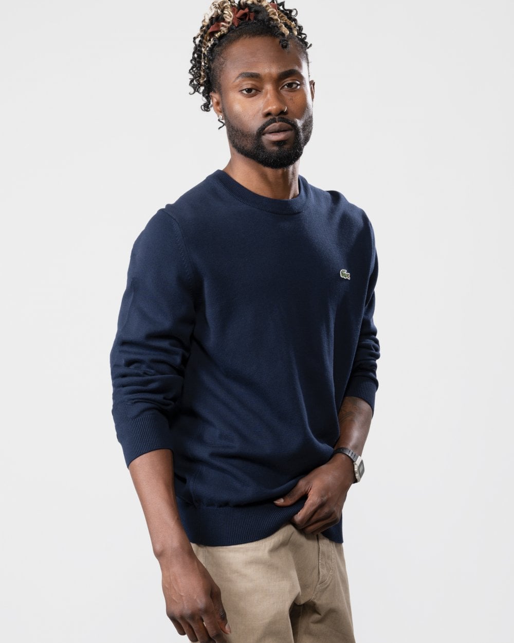 Mens Organic Cotton Crew Neck Sweater - Navy Blue 166