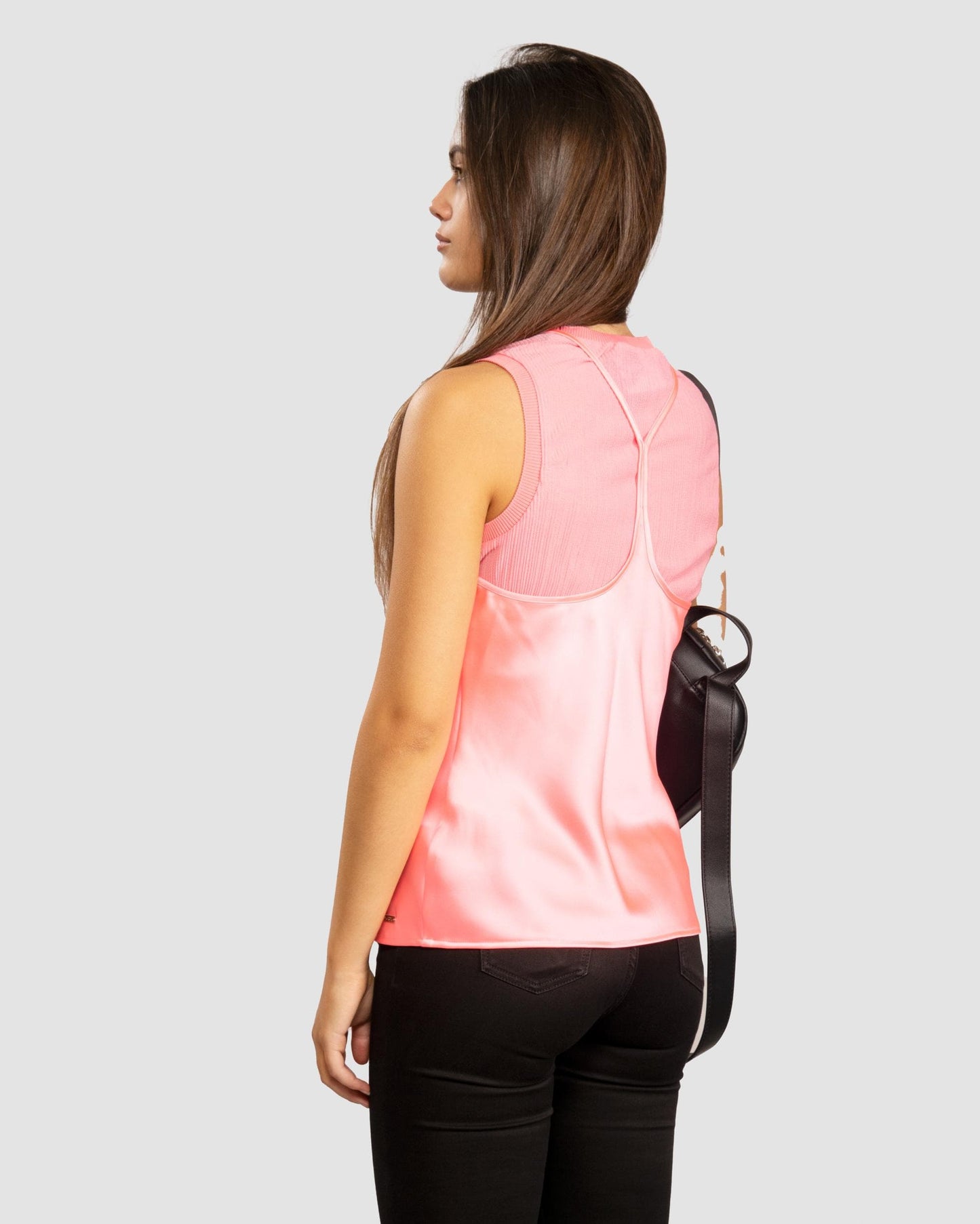Womens Layered Satin Blouse - Rose Quartz