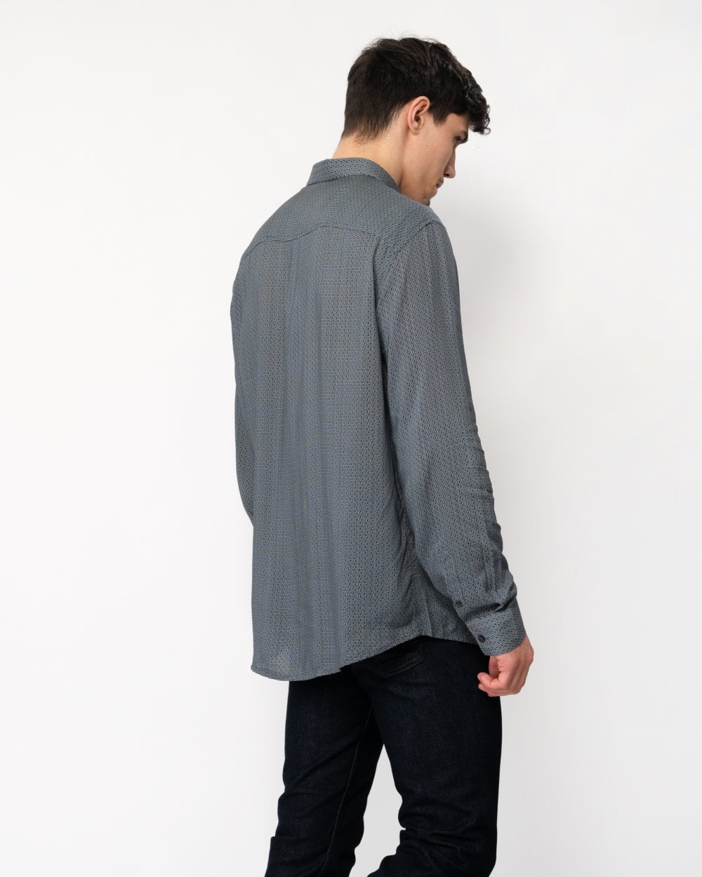 Mens Long Sleeve Pattern Print Shirt - Urban Chic Geometric Brick 7801