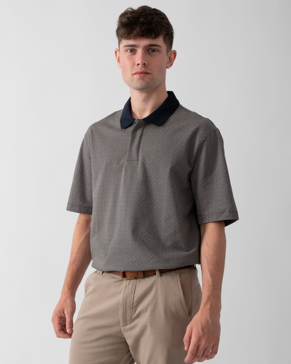 Mens AOP Logo Pattern Polo Shirt - Navy Diagonal Grid 45AV