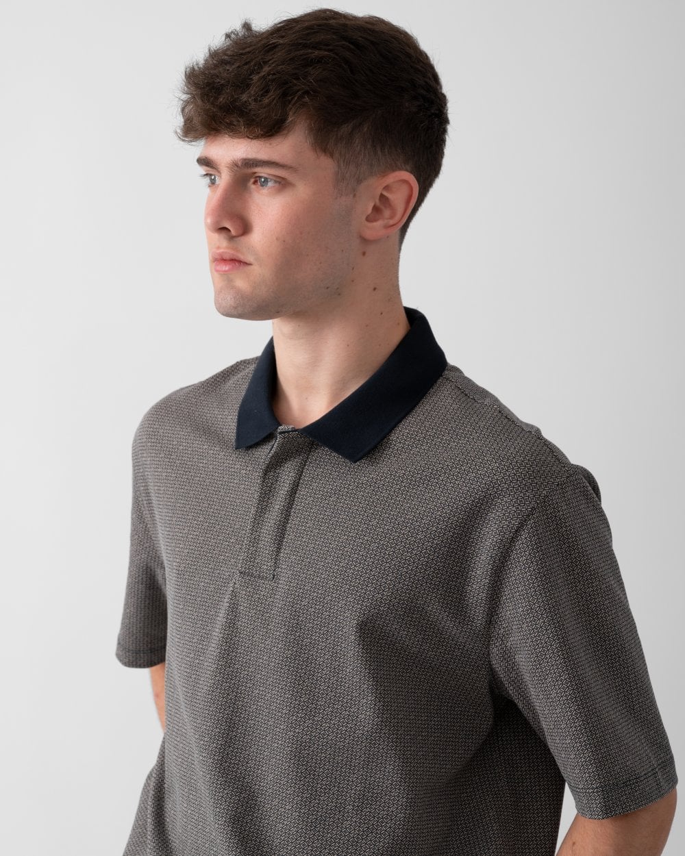 Mens AOP Logo Pattern Polo Shirt - Navy Diagonal Grid 45AV