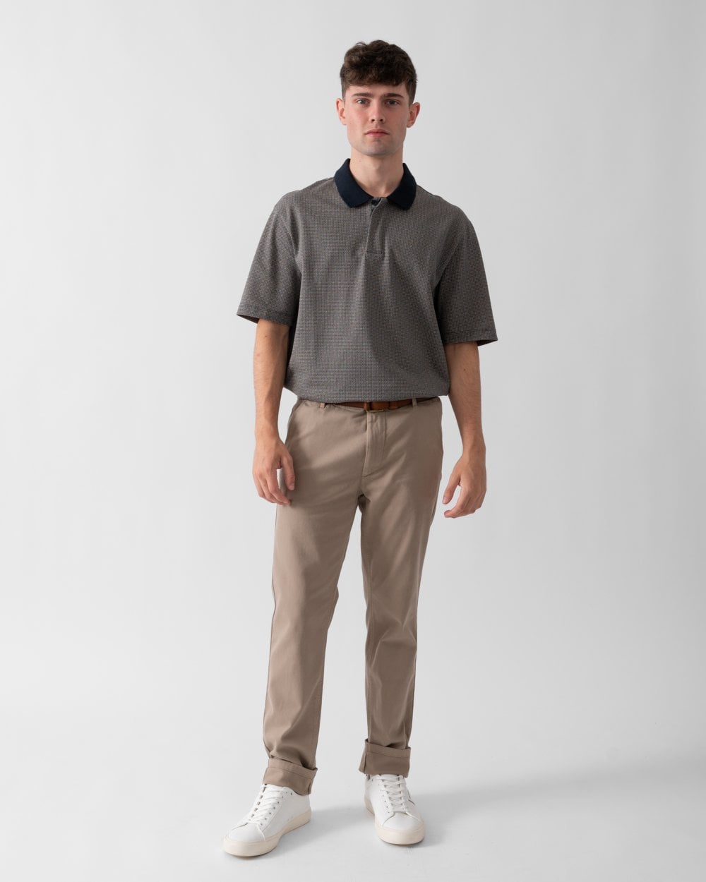 Mens AOP Logo Pattern Polo Shirt - Navy Diagonal Grid 45AV