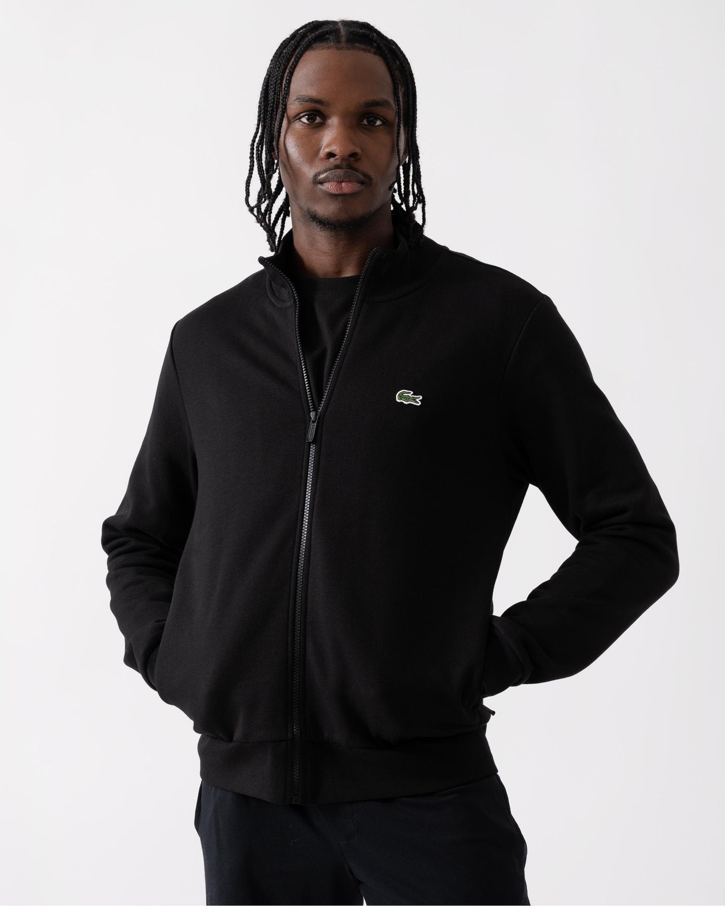 Regular Fit Brushed Fleece Mens Zippered Sweatshirt - Black 031