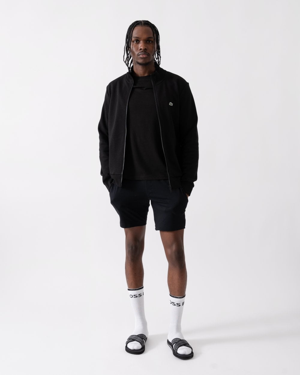 Regular Fit Brushed Fleece Mens Zippered Sweatshirt - Black 031
