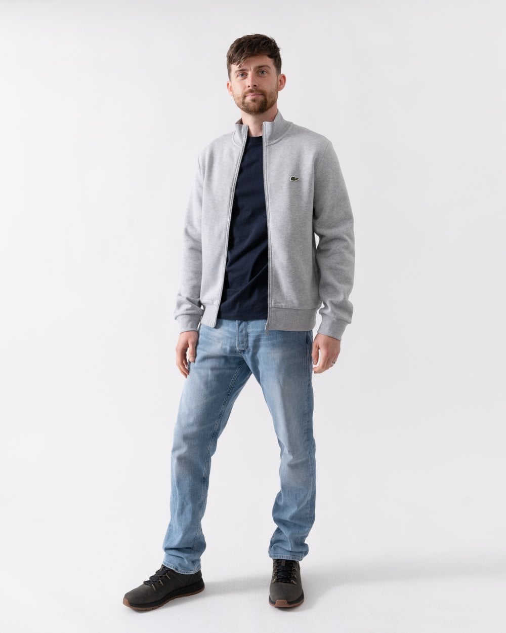 Regular Fit Brushed Fleece Mens Zippered Sweatshirt - Silver Chine CCA