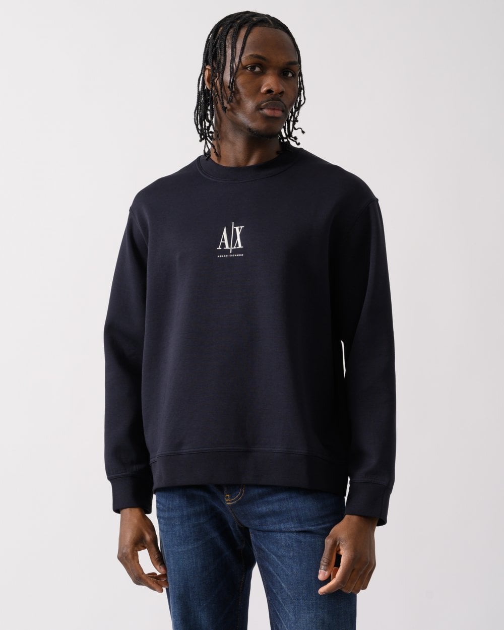 Mens Embroidered A|X Centre Logo Crew Neck Sweatshirt - Deep Navy UB101